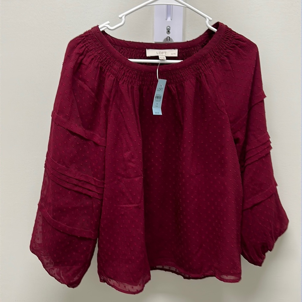 Loft Petite Medium Clip Pleated Balloon Sleeve Top